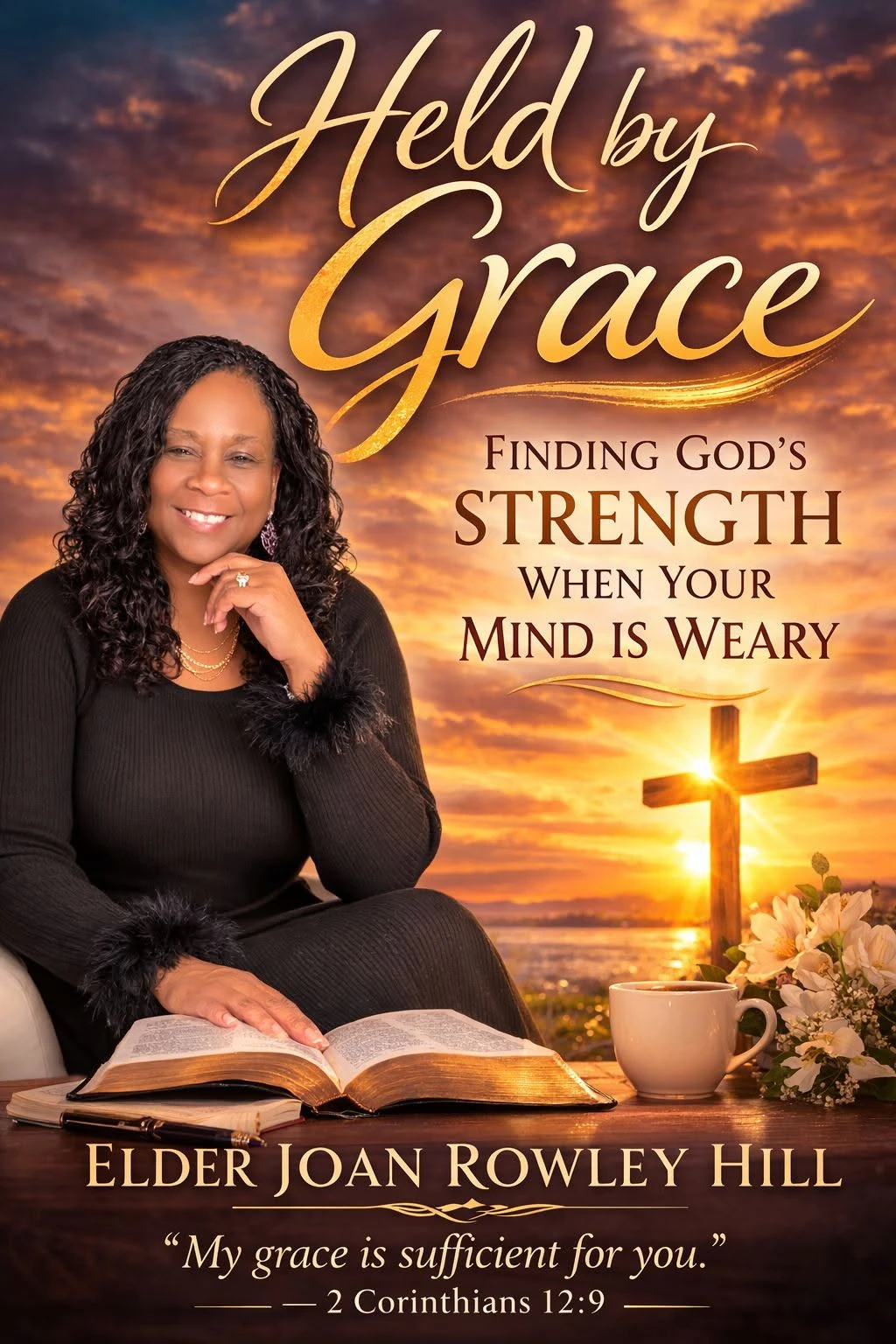 Elder Joan Rowley Hill, photographed seated with an open Bible